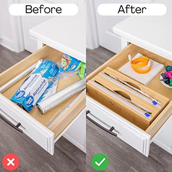 NEW! Foil And Plastic Wrap Dispenser With Cutter - Bamboo - 12" Rolls - Picture 3 of 9